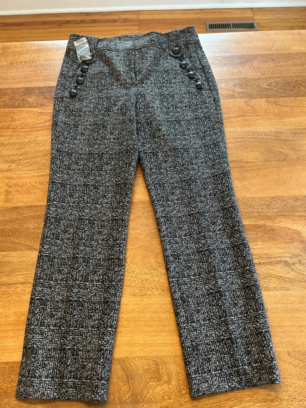 White House Black Market Tweed Straight Leg Pants with Button Embellishment